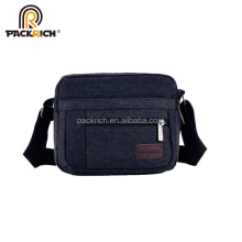 Man Canvas Shoulder Bag with Leather Logo